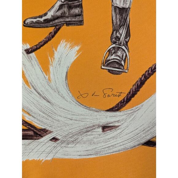 Authentic Hermes A Propos de Bottes Orange Silk Scarf 90 - Picture 3 of 8